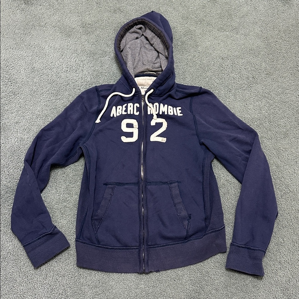 Vintage y2k abercrombie & fitch men's zip up muscle hoodie distressed heavy